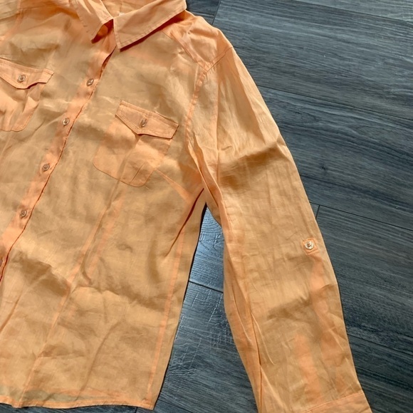 Chicos Ramie/cotton orange/peach boho coastal Lagen look button down shirt Large - Picture 5 of 14